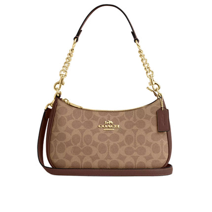 Coach Women's Teri Shoulder Bag In Signature Canvas Gold/Tan/Brown - Hemen Kargoda