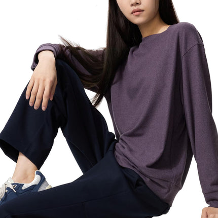 Uniqlo Women's Soft Knitted Fleece Crew Neck T-Shirt 78 Purple