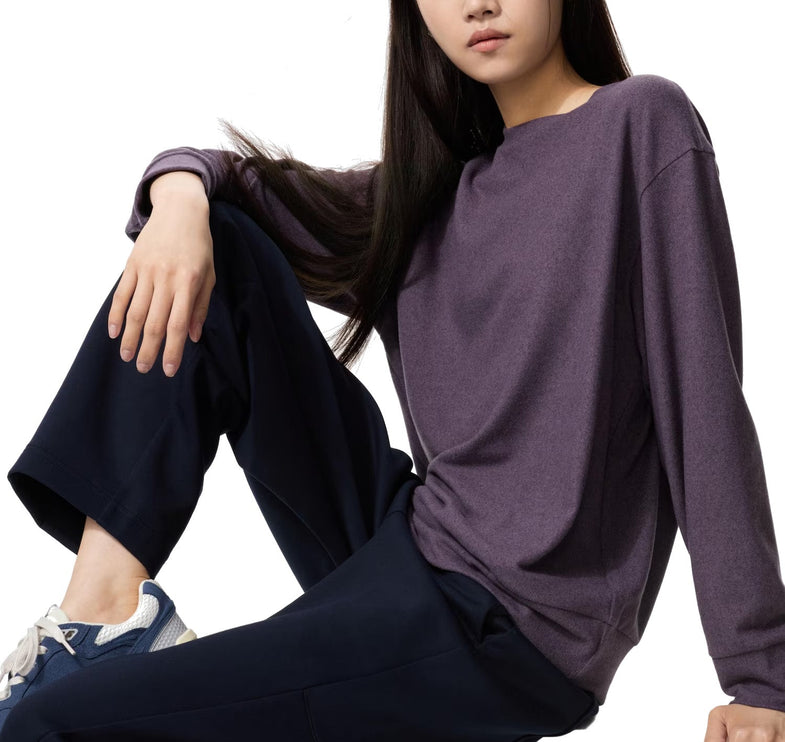 Uniqlo Women's Soft Knitted Fleece Crew Neck T-Shirt 78 Purple