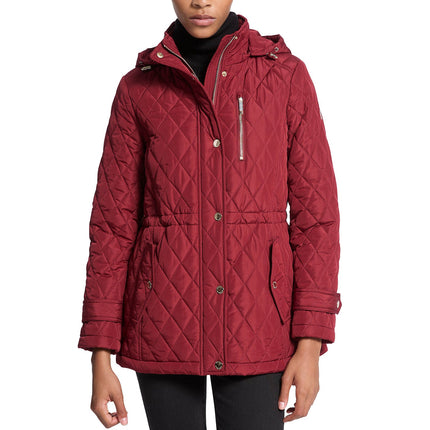 Michael Kors Women's Quilted Hooded Jacket Cherry
