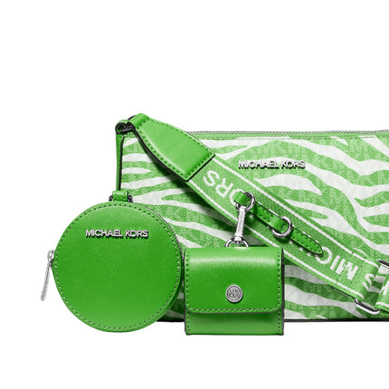 Michael Kors Women's Jet Set Leather Medium Animal Print Logo Crossbody Bag with Case for Apple Airpods Pro® Jungle