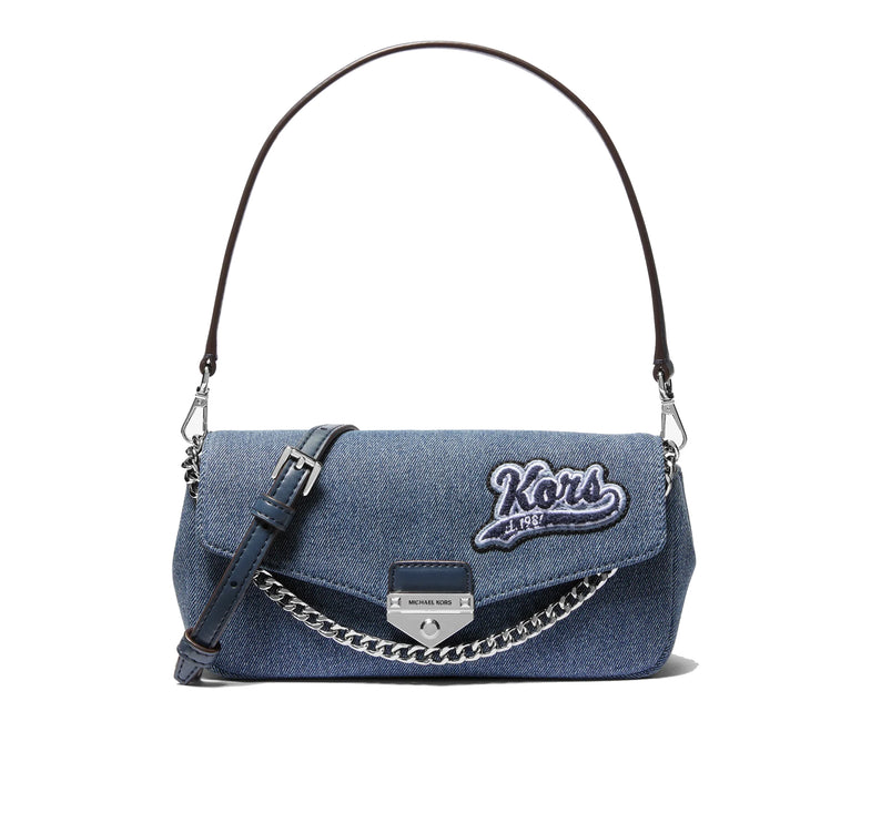 Michael Kors Women's Soho Small Embellished Denim Convertible Crossbody Bag Washed Denim