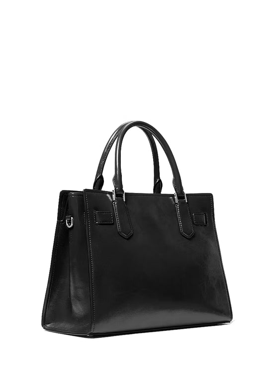 Michael Kors Women's Landon Medium Satchel Bag Black/Silver