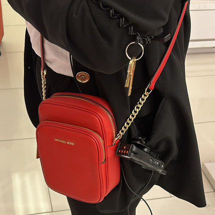 Michael Kors Women's Jet Set Travel Medium Saffiano Leather Crossbody Bag Bright Red - Hemen Kargoda