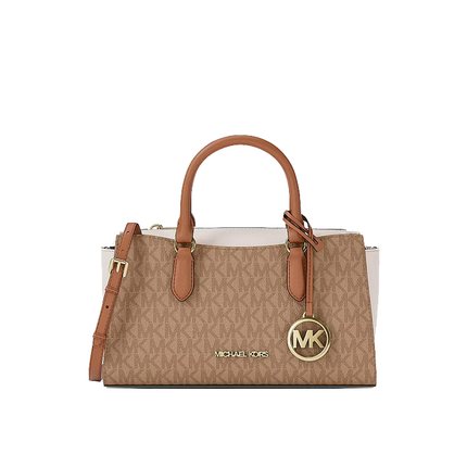Michael Kors Women's Arden Small Color-Block Signature Logo Messenger Bag Camel Multi