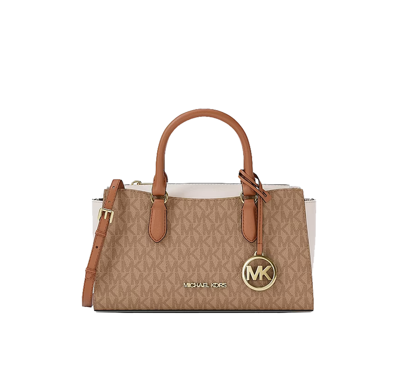 Michael Kors Women's Arden Small Color-Block Signature Logo Messenger Bag Camel Multi