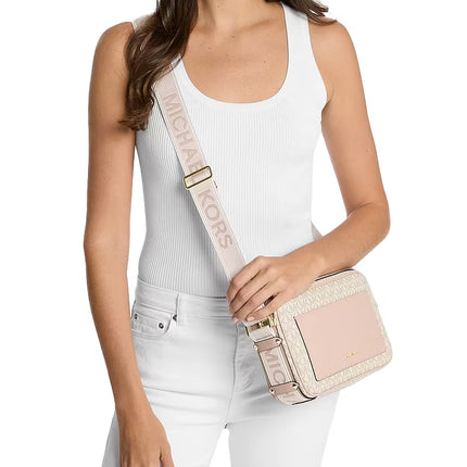 Michael Kors Women's Maeve Large Signature Logo Crossbody Bag Vanilla/Soft Pink