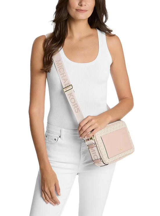 Michael Kors Women's Maeve Large Signature Logo Crossbody Bag Vanilla/Soft Pink