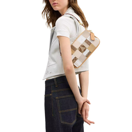 Coach Women's Plaza Bag 25 With Patchwork Brass/White Multicolor