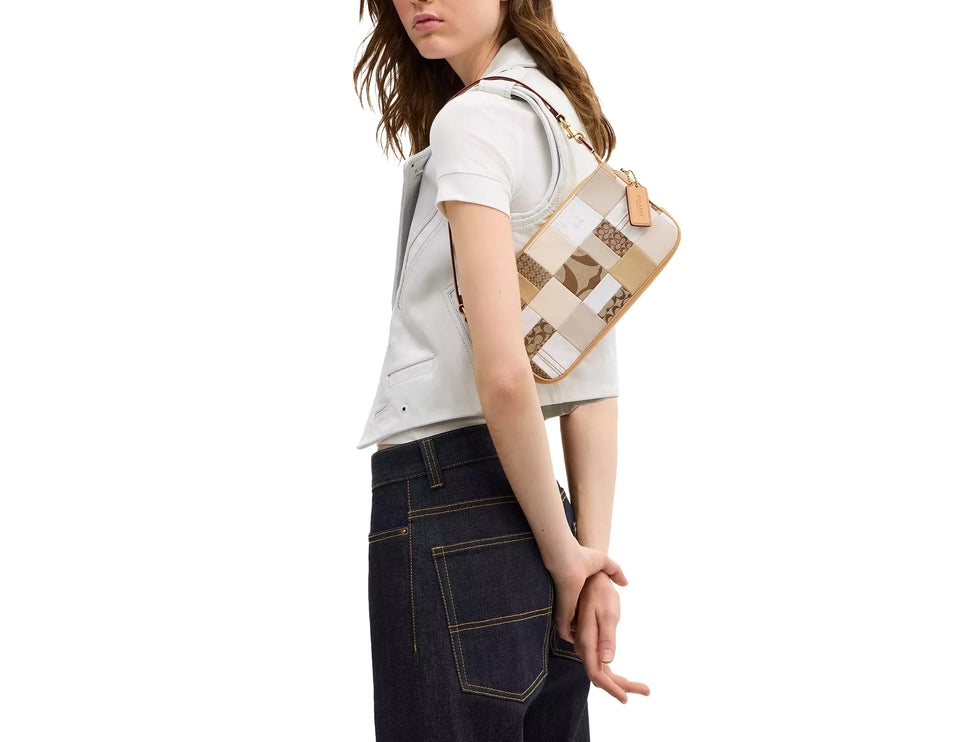 Coach Women's Plaza Bag 25 With Patchwork Brass/White Multicolor