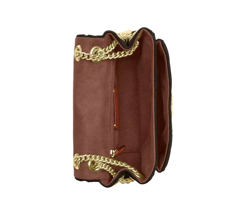 Coach Women's Elodie Crossbody Bag 18 With Quilting Suede/Gold/Ebony