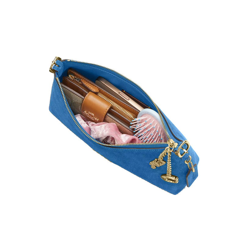 Coach Women's Emeilia Shoulder Bag Suede/Gold/Blue Jay