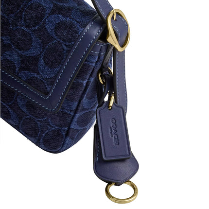 Coach Women's Etta Small Flap Shoulder Bag In Signature Chenille Gold/Navy