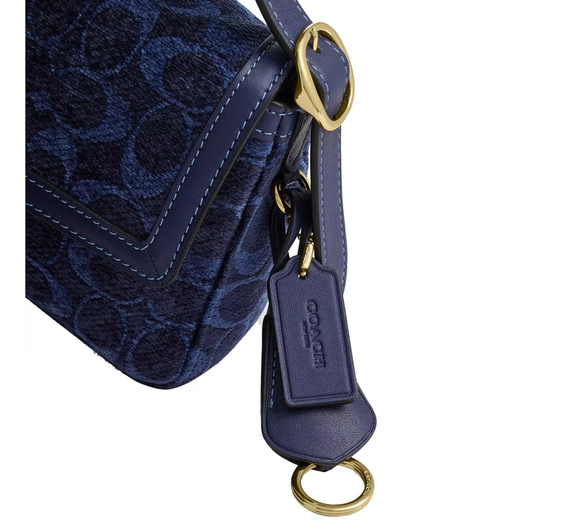 Coach Women's Etta Small Flap Shoulder Bag In Signature Chenille Gold/Navy