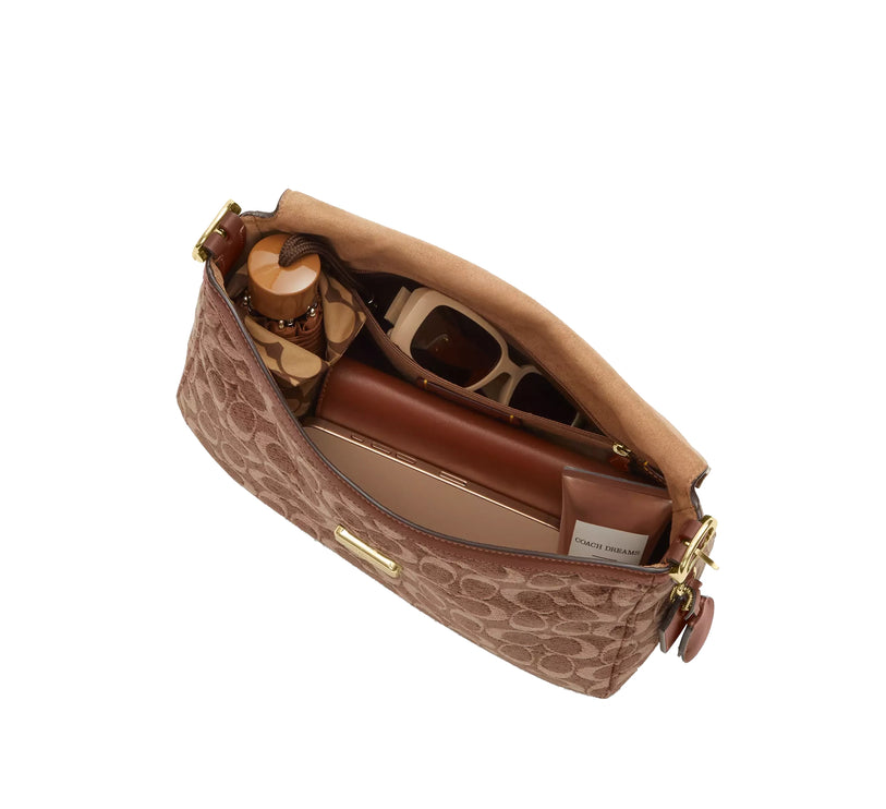 Coach Women's Etta Flap Bag In Signature Chenille Gold/Light Khaki/Vintage Brown