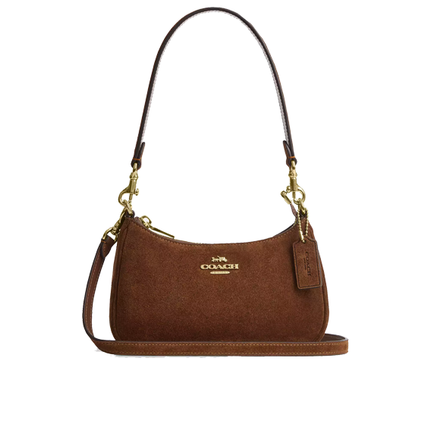 Coach Women's Teri Mini Crossbody Bag Suede/Gold/Warm Brown