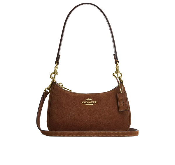 Coach Women's Teri Mini Crossbody Bag Suede/Gold/Warm Brown