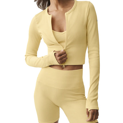 alo Women's Seamless Ribbed Favorite Jacket Warm Butter