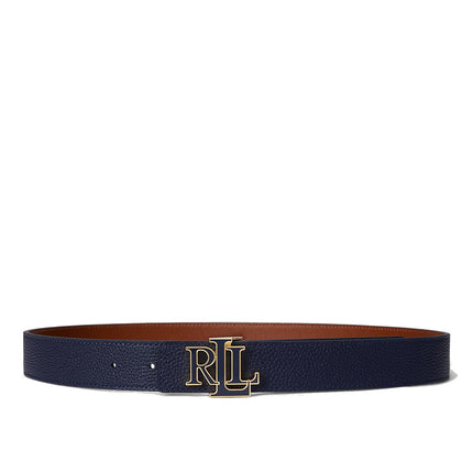 Polo Ralph Lauren Women's Logo Reversible Pebbled Leather Belt Refined Navy/Lauren Tan