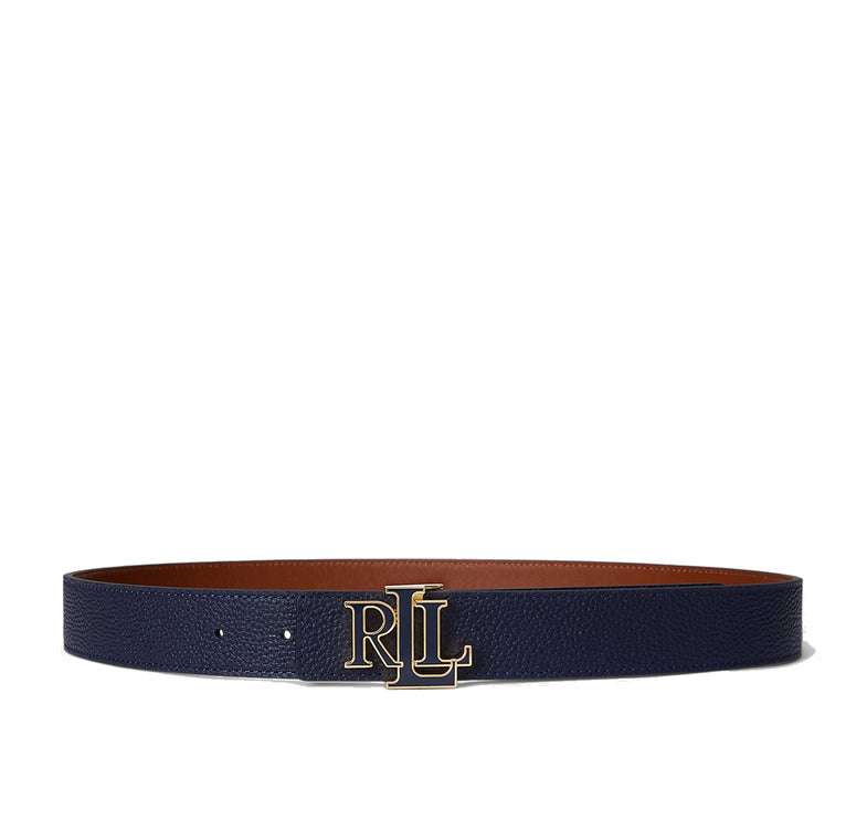 Polo Ralph Lauren Women's Logo Reversible Pebbled Leather Belt Refined Navy/Lauren Tan