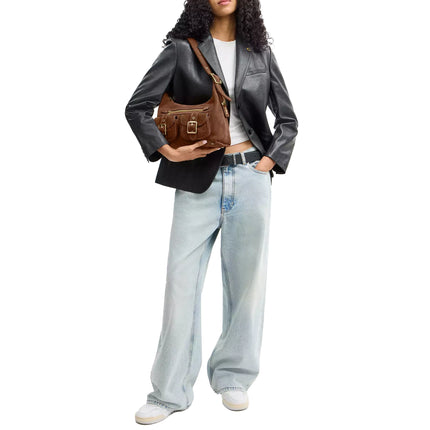 Coach Women's Allison Zip Top Shoulder Bag Suede/Gold/Warm Brown