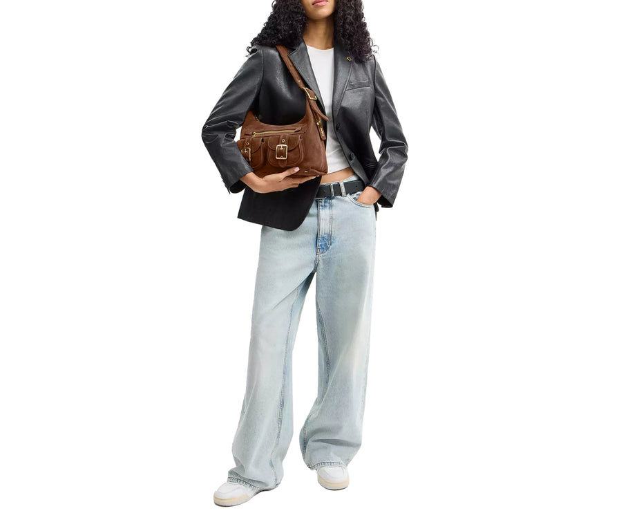 Coach Women's Allison Zip Top Shoulder Bag Suede/Gold/Warm Brown