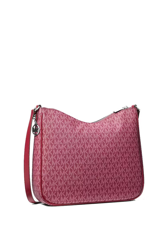 Michael Kors Women's Nayla Medium Signature Logo Messenger Bag Maroon