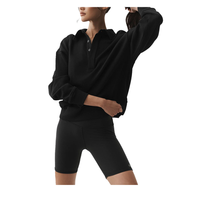 alo Women's Take It Easy Long Sleeve Henley Pullover Black