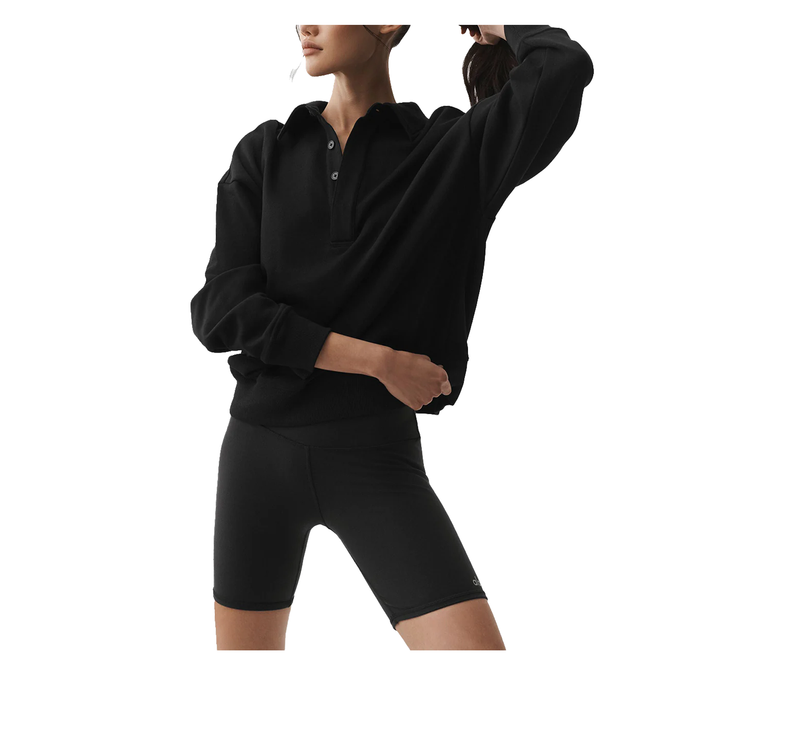 alo Women's Take It Easy Long Sleeve Henley Pullover Black