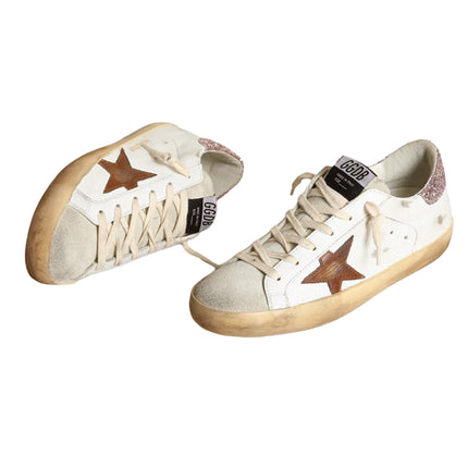 Golden Goose Women's Super Star with a Tan Star and Pink Glitter Heel Tab