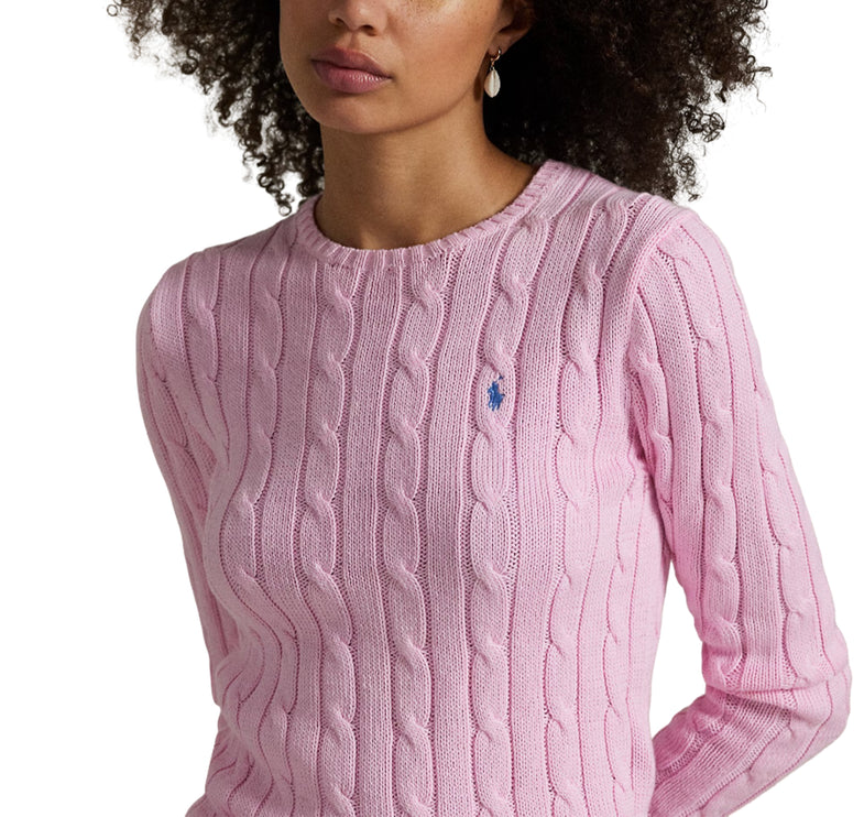 Polo Ralph Lauren Women's Cable-Knit Cotton Crewneck Sweater Carmel Pink