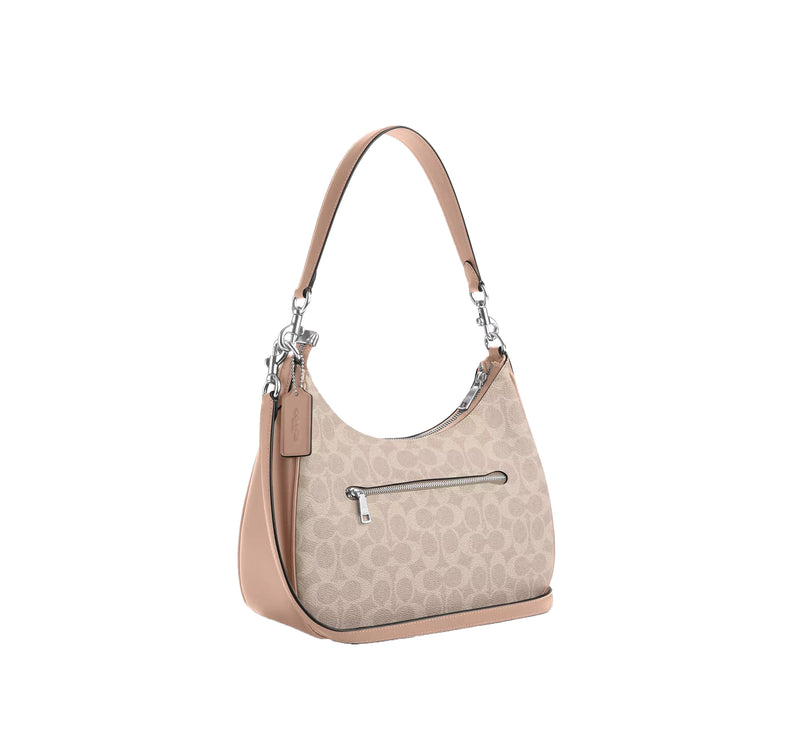 Coach Women's Teri Hobo Bag In Signature Canvas Silver/Sand/Taupe