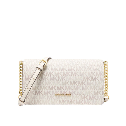 Michael Kors Women's Jet Set Medium Signature Logo Crossbody Bag Light Cream Multi