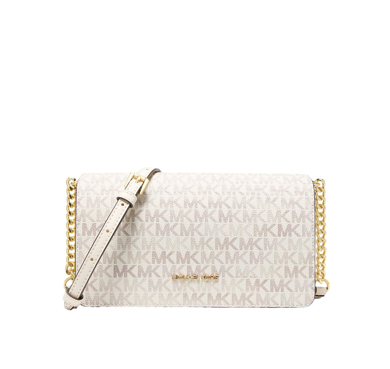 Michael Kors Women's Jet Set Medium Signature Logo Crossbody Bag Light Cream Multi