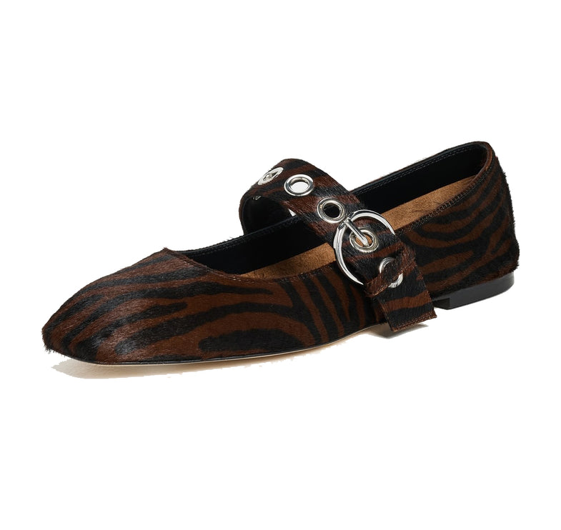 AEYDE Women's Uma Eyelet Zebra Ponyhair Moka Flats Moka