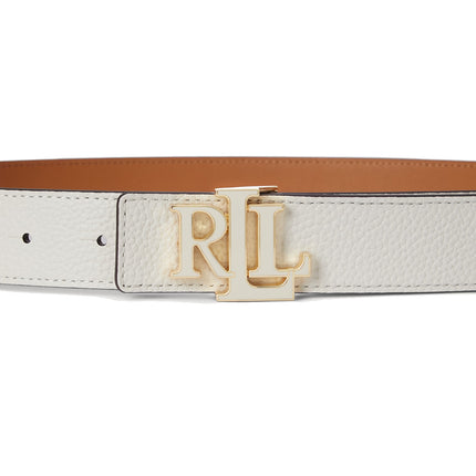 Polo Ralph Lauren Women's Logo Reversible Pebbled Leather Belt Soft White/Caramel