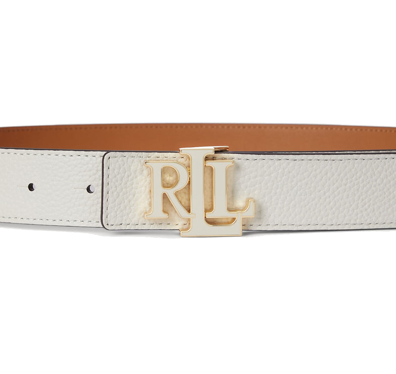 Polo Ralph Lauren Women's Logo Reversible Pebbled Leather Belt Soft White/Caramel