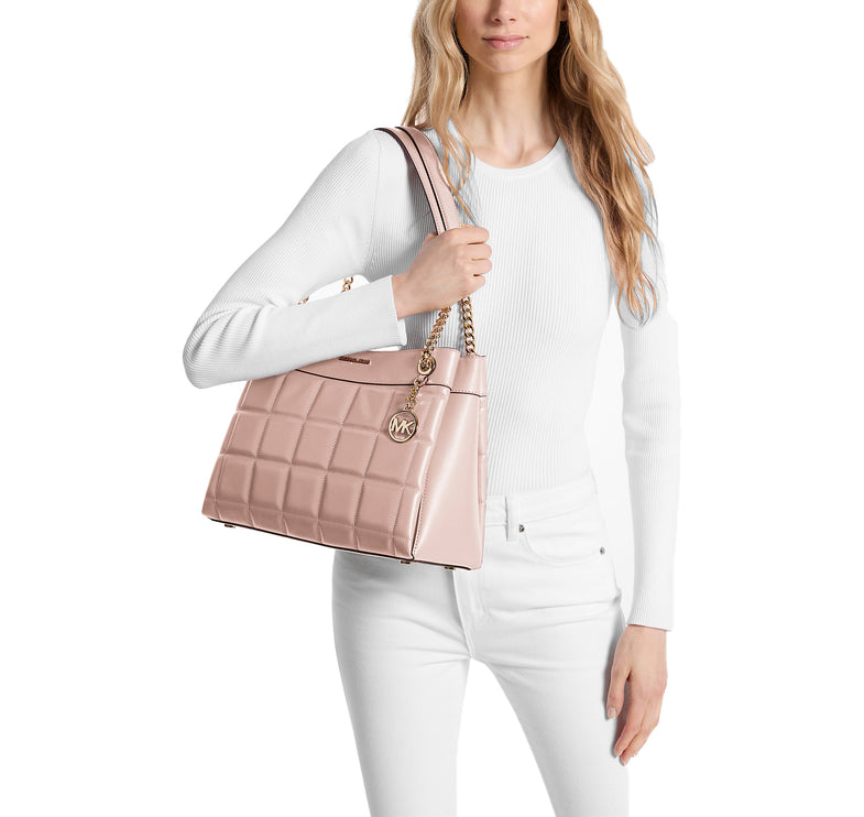 Michael Kors Women's Susan Medium Quilted Leather Tote Bag Soft Pink