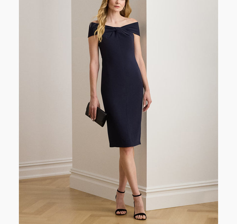 Polo Ralph Lauren Women's Twist-Front Crepe Cocktail Dress Lighthouse Navy