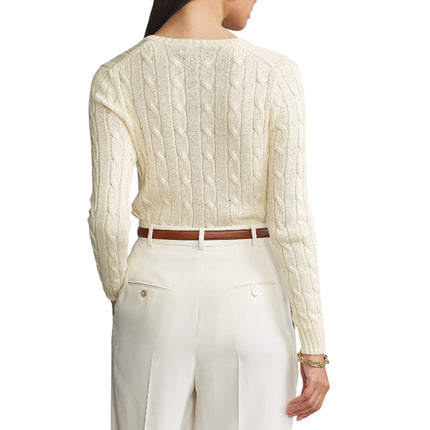 Polo Ralph Lauren Women's Cable-Knit Cotton V-Neck Sweater Cream
