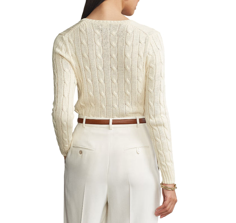 Polo Ralph Lauren Women's Cable-Knit Cotton V-Neck Sweater Cream