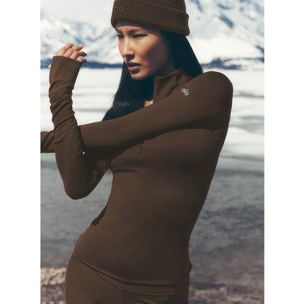 alo Women's Airlift Winter Warm 1/4 Zip Long Sleeve Espresso