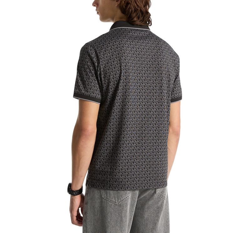 Michael Kors Men's Greenwich Signature Logo Print Cotton Polo Shirt Black