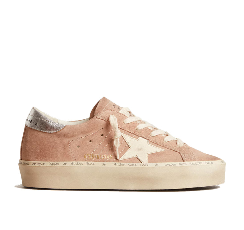 Golden Goose Women's Hi Star in Pink Suede with Cream Star and Silver Leather Heel Tab