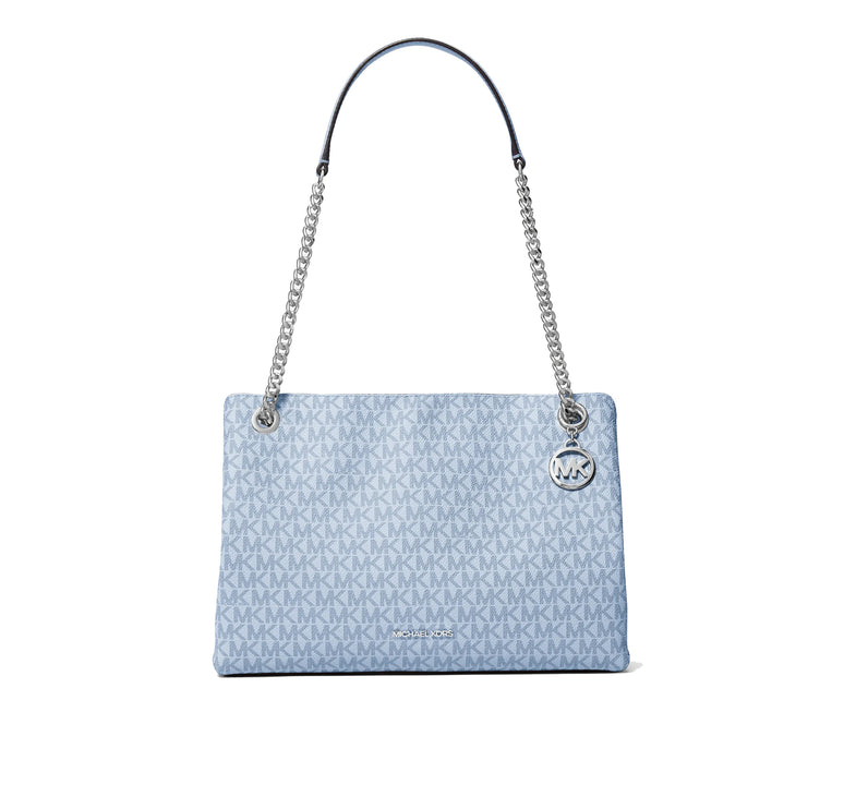 Michael Kors Women's Christina Medium Signature Logo Shoulder Bag Pale Ocean