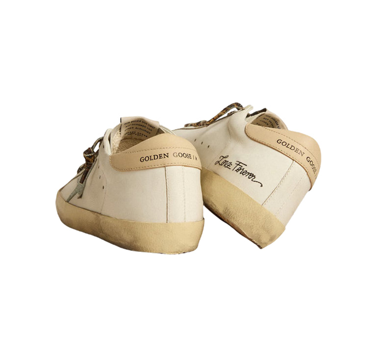 Golden Goose Women's Super Star Sneakers with Gray Glitter Star and Nude Leather Heel