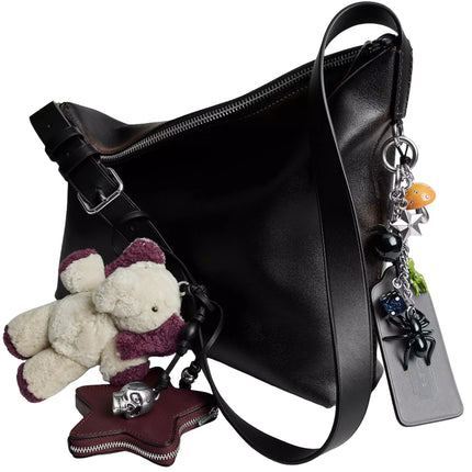 Coach Unisex Mott Messenger Bag 38 In Loved Leather With Charms Black/Light Tan
