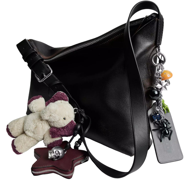 Coach Unisex Mott Messenger Bag 38 In Loved Leather With Charms Black/Light Tan