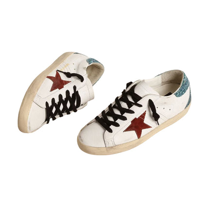 Golden Goose Women's Super Star Sneakers with Burgundy Suede Star and Light Blue