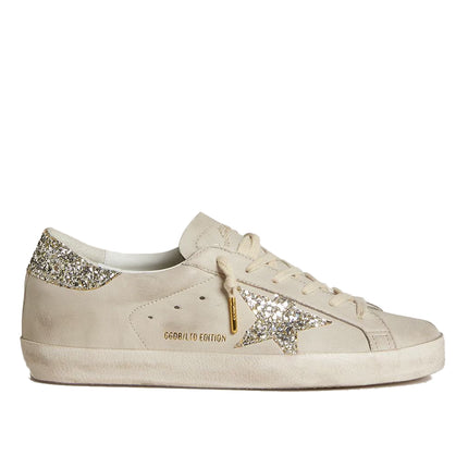 Golden Goose Women's Super Star in Ivory Nappa Leather with Platinum Glitter Star and Heel Tab